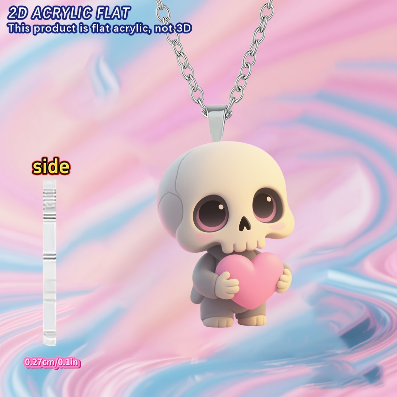 Women's 2D Acrylic Skull Pendant Necklace, Fashion Sweater Chain